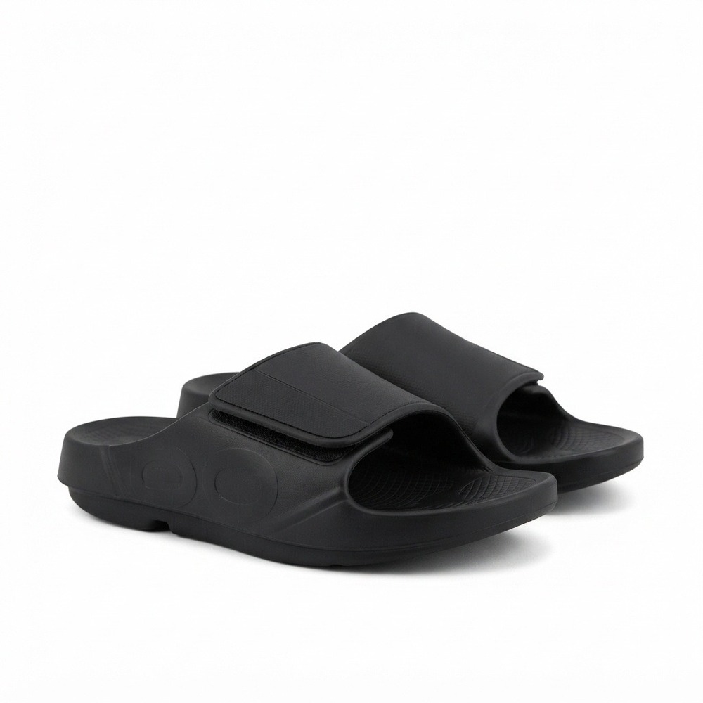 Oofos OOahh Sport Flex Slide Sandals Unisex M9 W11 Black Recovery Adjustable